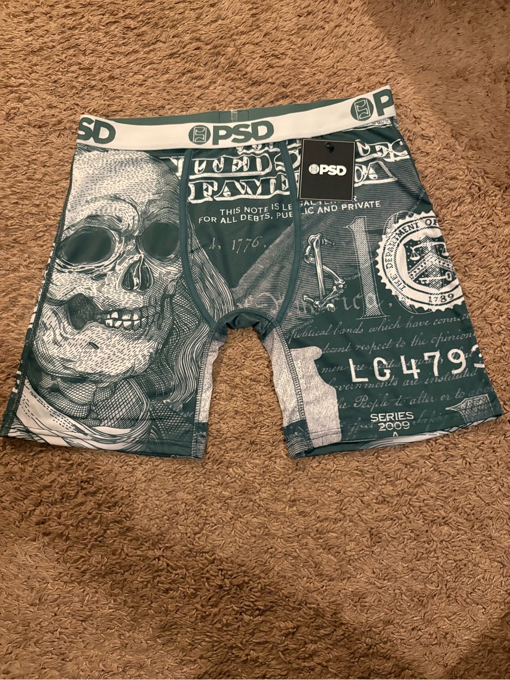 PSD Men’s Teal Graphic Boxer Briefs - Skull & Currency Print